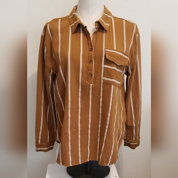 SHE + SKY Striped Tie Back Button Blouse - Picture 1 of 7